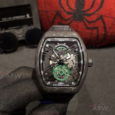 FM Factory Franck Muller Vanguard Tourbillon Skeleton Carbon Fiber Case Automatic Watch 